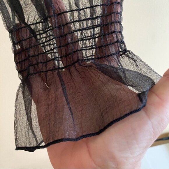 Zara Contrast Organza Sweater Small Puff Sheer Sleeves Collar Witchy Goblin Goth - Picture 7 of 16